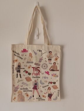 Taylor Swift Inspired Cream Graphic Tote Bag